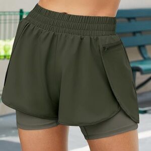 Blooming Jelly Womens 2 in I Running Shorts Workout Shorts, Small, Green